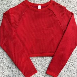 Cropped Red Waffle-Knit Long Sleeve Top
New without tags